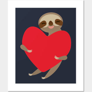 Cute sloth with red heart Posters and Art